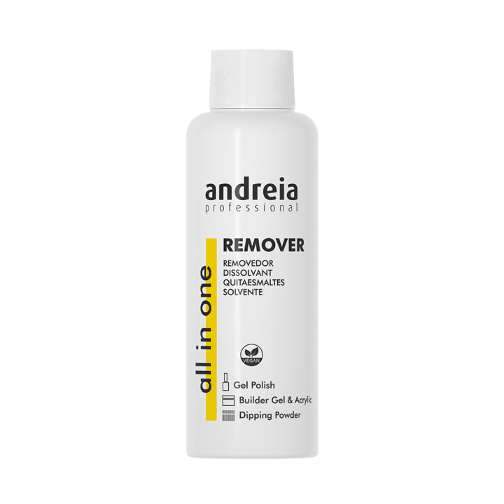 Tudo em um removedor Andreia, disponível em 100 ml, 250 ml e 1000 ml