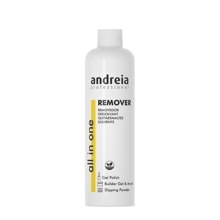 Tudo em um removedor Andreia, disponível em 100 ml, 250 ml e 1000 ml
