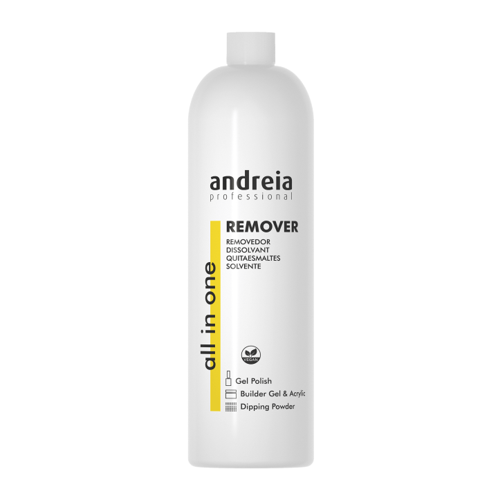 Tudo em um removedor Andreia, disponível em 100 ml, 250 ml e 1000 ml