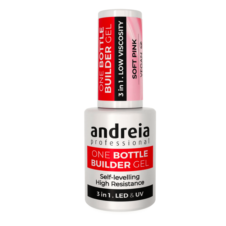 Un bote de gel constructor 3 en 1 rosa suave autonivelante Andreia Profesional - Vegano