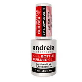 One Bottle Builder Gel 3 en 1 Glitter Pink auto nivelant Andreia Professionnel - Vegan