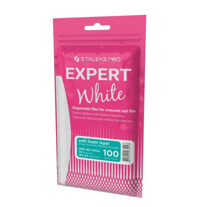 30 Recargas Descartáveis de Lixa de Unhas em Espuma para Base Trapezoidal Staleks Expert White 100 grão