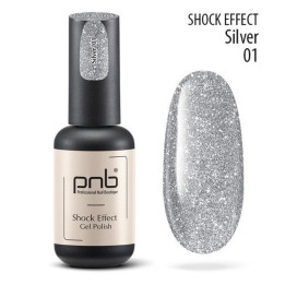 Esmalte de uñas semipermanente plateado PNB SHOCK EFFECT: brillo plateado inigualable.