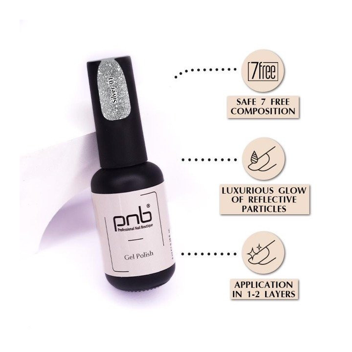 Gel nail polish PNB SHOCK EFFECT Silver 001 8ml
