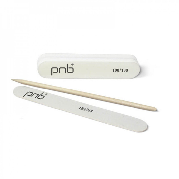 Set individuel manucure PNB (mini-nail file 180/240, mini-buff 100/180, orange wood stick)