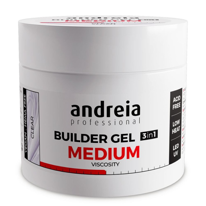 Builder Gel 3 en 1 Clear Viscosité moyenne 200g Andreia Professionnel - Vegan