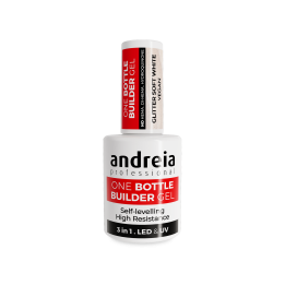 Un bote de gel constructor 3 en 1 con purpurina en blanco suave autonivelante Andreia Profesional - Vegano
