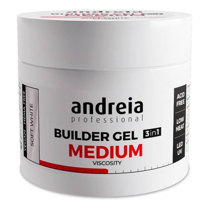 Builder Gel 3 en 1 Soft White Viscosité moyenne 200g Andreia Professionnel - Vegan